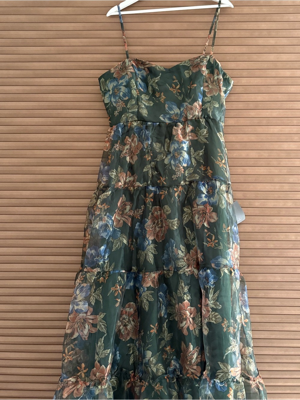 Lulu's Olive Green Floral Tiered Spaghetti-Strap Dress
